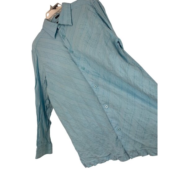 Claiborne Mens Blue Linen Button Shirt Large Vacay 8891 EUC cruise Island - Picture 2 of 8